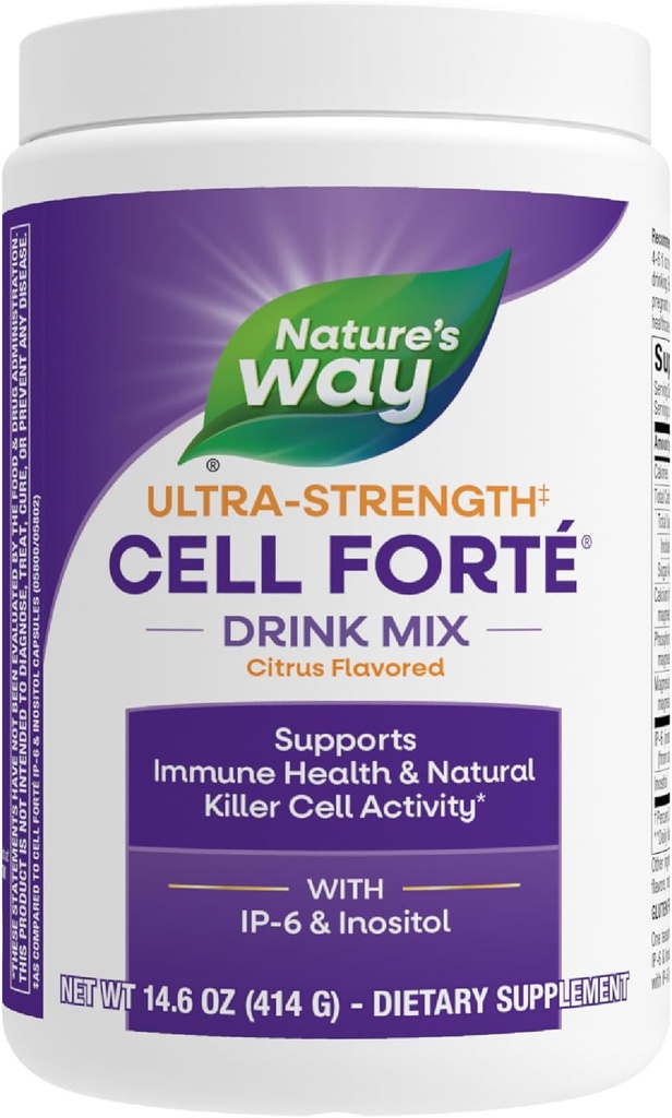 Natural Way Ultra Strength(1) Cell Forté Drink Mix, IP-6 & Inositol Powder Supplement, Supports Immune Health & Natural Killer Cell Activity*, Citrus Flavored, Vegan, 14.6 Oz (Packaging May Vary)