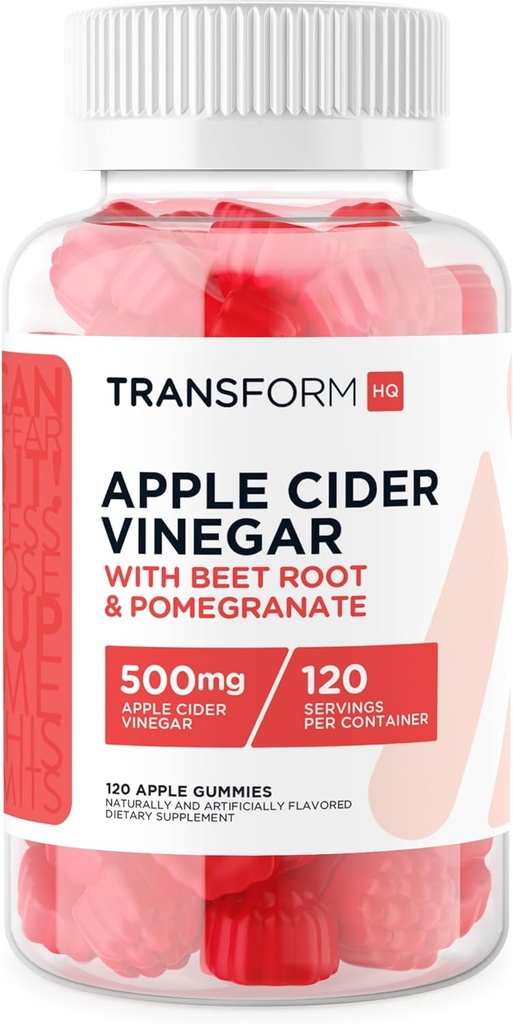 TransformHQ Manchas de vinagre de sidra de manzana (120 Servings, 500mg Por Serving) - Gluten Free, Non-GMO