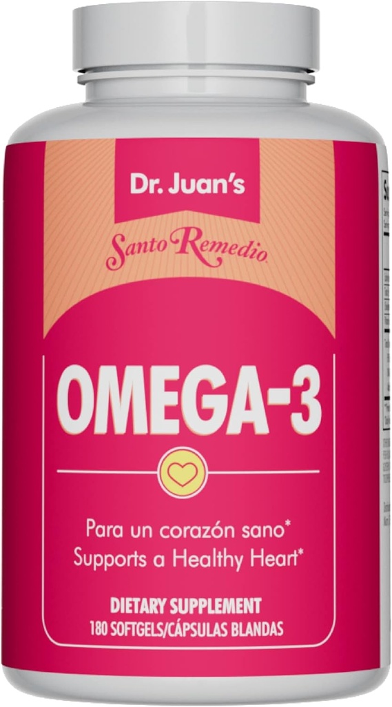 Santo Remedio Omega 3, soporta la salud cardiovascular, suplemento dietético, no colores artificiales, ácidos grasos Omega-3 total 2000 mg, 180 Softgels, 90 dosis