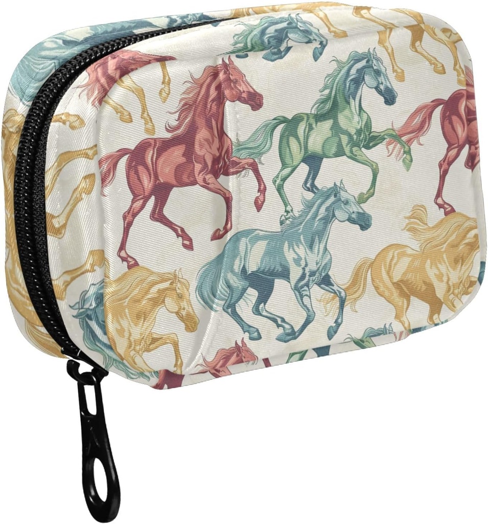 Fustylead Hermoso Caballos Corredores Organizador de Píldora para Purse, Caja semanal de Píldora portátil con cremallera para almacenar vitaminas Aceites de pescado Suplementos