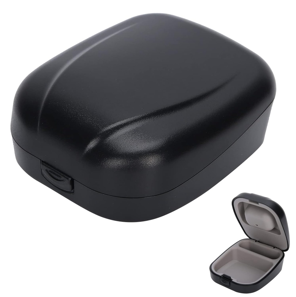 Detrás de la caja de ayuda para el oído, caja de almacenamiento resistente a la gota caja protectora portátil Container for Storing Hearing Aids(Black)