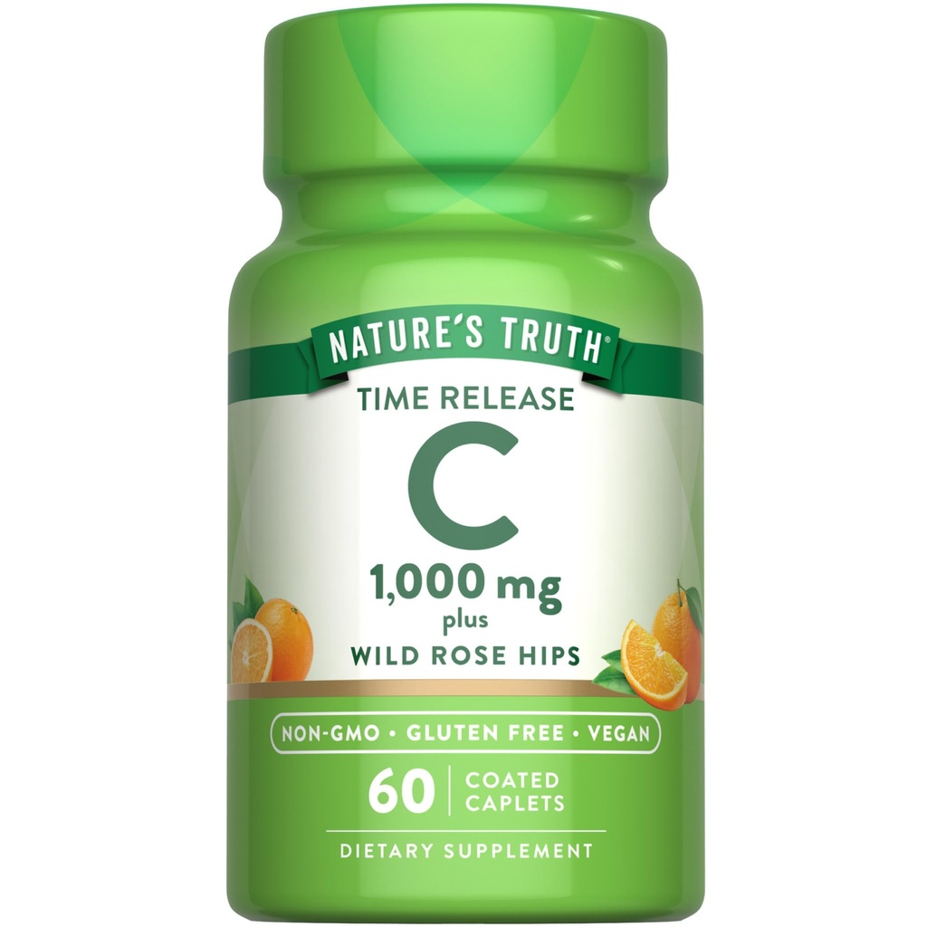 Nature's Truth Vitamin C with Rose Hips 1000mg | 60 Coated Caplets | Vegan, Non-GMO & Gluten Free Supplement