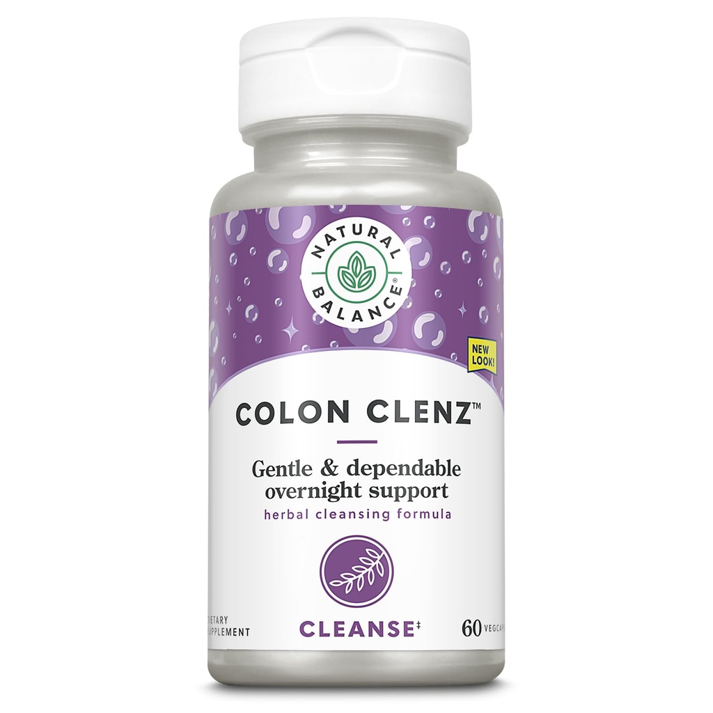 Natural Balance Colon Clenz ← Herbal Colon Cleanse, Detox Cleanse y Digestive Health Supplement - Gentle and Dependable Overnight Formula - 60-Day Guarantee (60 Servings, 60 VegCaps)