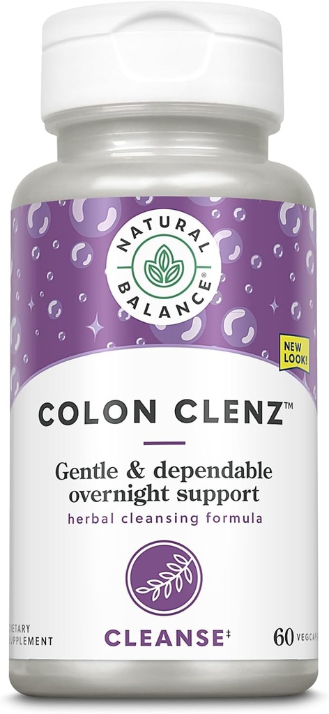 Natural Balance Colon Clenz ← Herbal Colon Cleanse, Detox Cleanse y Digestive Health Supplement - Gentle and Dependable Overnight Formula - 60-Day Guarantee (60 Servings, 60 VegCaps)