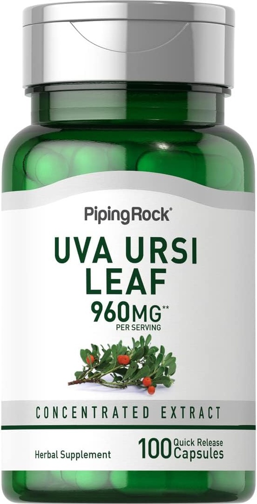Piping Rock Uva Ursi Capsules  960mg ← 100 Pills ← Herb Leaf Extract Suplemento No-GMO, Gluten Free