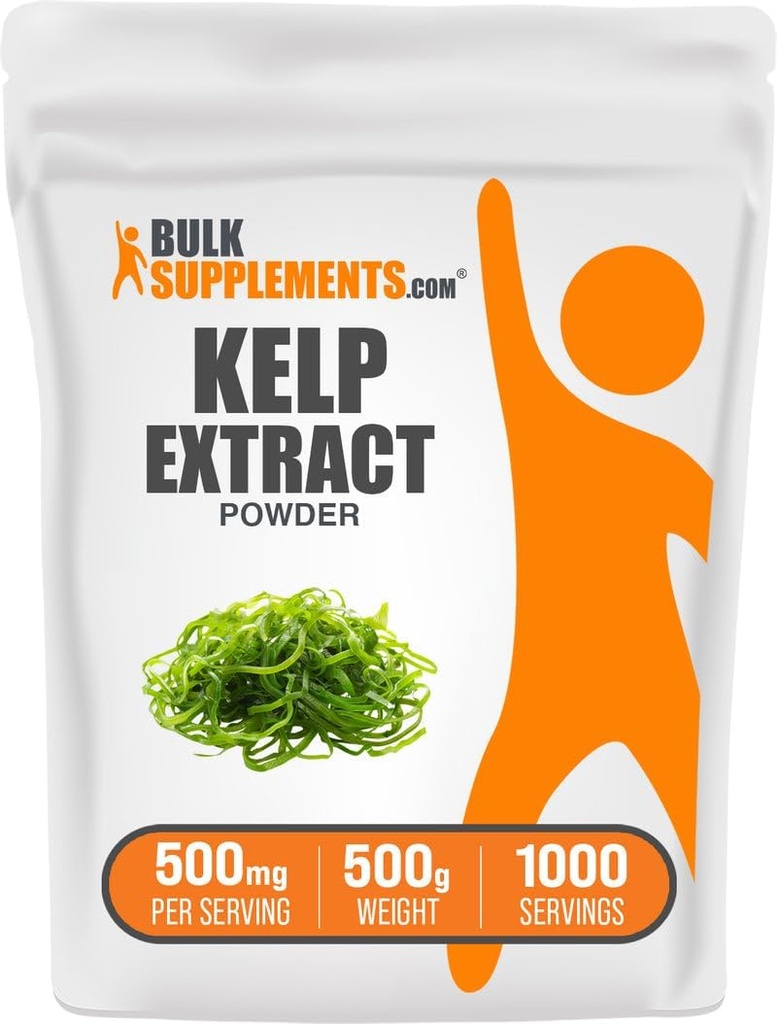 BulkSupplements.com Kelp Extract Powder - Kelp Supplement, Brown Seaweed Extract, Seaweed Powder - Gluten Free, 500mg por Serving, 500g (1.1 lbs) (Pack of 1)