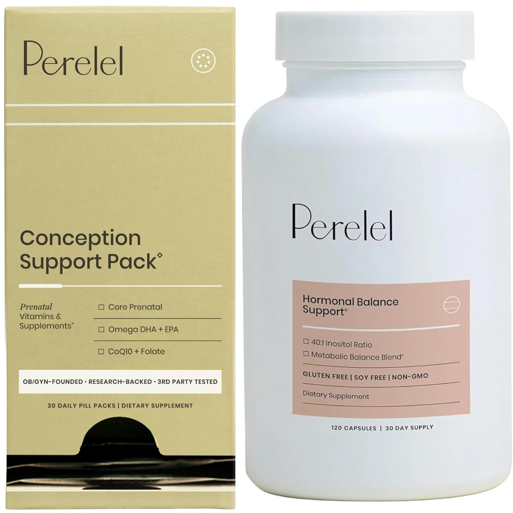 Perel Conception Support Pack &amp; Hormone Balance Support, Prenatal Multivitamin for Fertility Wellness & Mujer Suplemento para apoyar la salud femenina, 150 pastillas