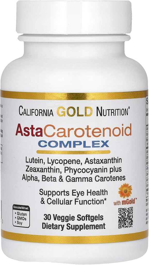 California Gold Nutrition Astaxanthin Complejo Carotenoide, Lutein, Lycopene, Astaxanthin, 30 Veggie Softgels