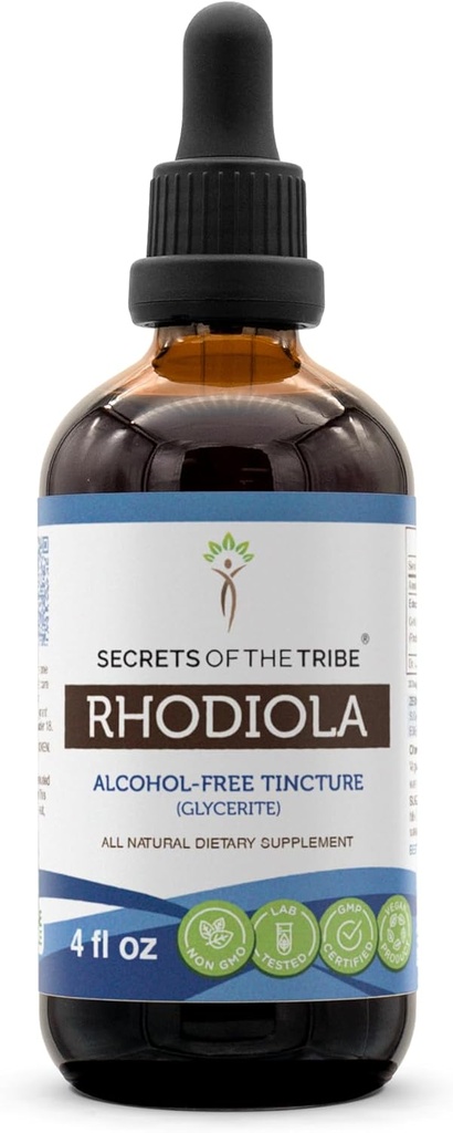 Secrets of the Tribe Rhodiola Alcohol-Free Tincture (Glycerite) 655 mg Rhodiola (Rhodiola Rosea) Dried Root (4 Fl Oz) Energy Support Supplement