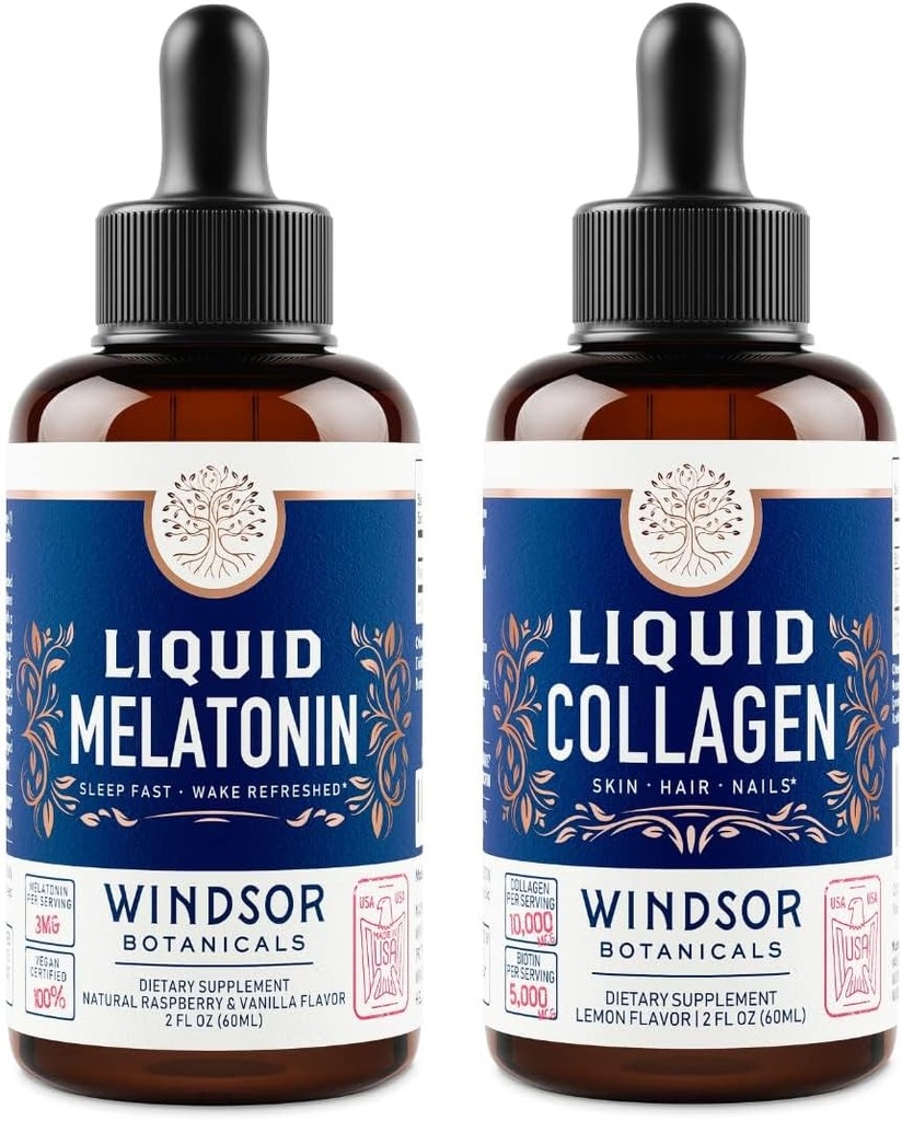 WINDSOR BOTANICALS Melatonina y Collagen Liquid Rest and Recuperation Skin Bundle