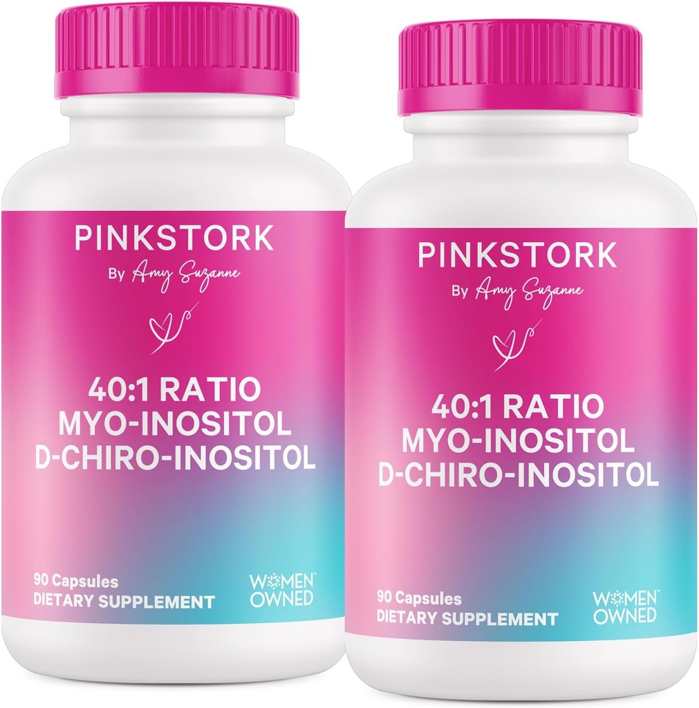 Pink Stork Myo-Inositol & D-Chiro Inositol Supplement - Hormonal Balance for Women - Ovarian Support - 40:1 Ratio - Fertility Supplements for Women - 180 Capsules, 2 Month Supply