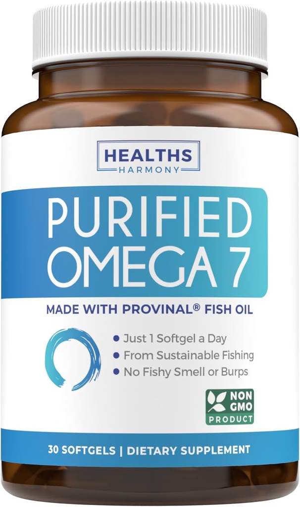 Omega 7 Supplement for Women and Men - High Potency & Purity Palmitoleic Acid Fatty Acid Fish Oil Supplement from Patented Provinal with Lowest Palmitic Acid - Sustainably Sourced (1 Month Supply)