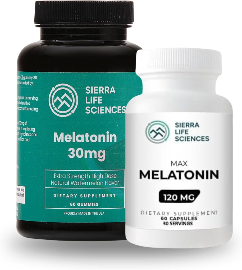 Melatonin Sleep Support Bundle tención 30mg Watermelon Gummies & 120mg High-Dose Capsules ← Ayuda avanzada del sueño para adultos latitud Vegan " Non-GMO