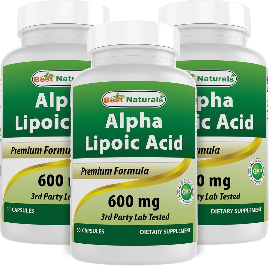 Mejores Naturales Ácido Lipoico alfa 600 mg 60 cápsulas - ALA Potente Antioxidante (60 Cuenta (Pack of 3))