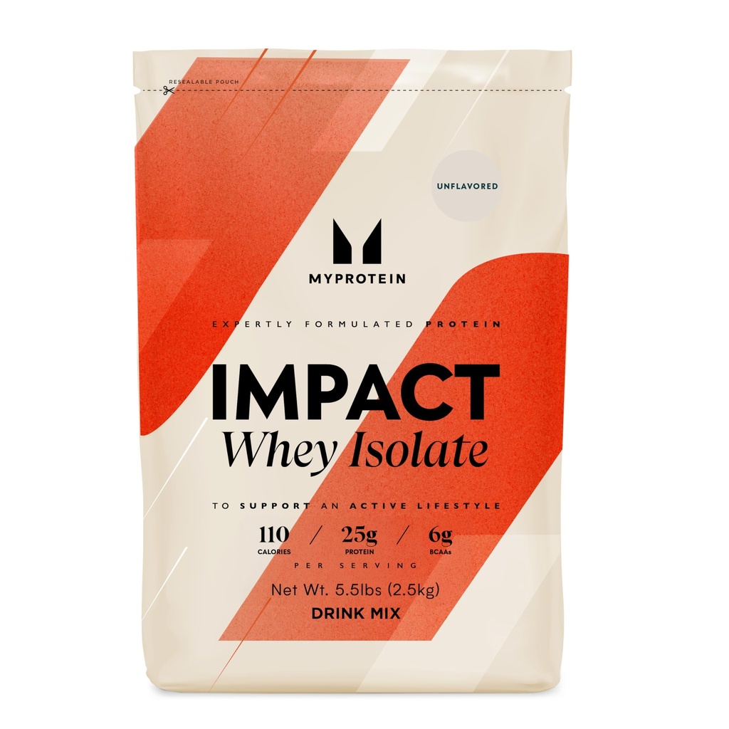 Myprotein Impact Whey Protein Isolate, 5.5 Lbs (81 Servings) Desflavorado, 25g Protein, 3.5g Glutamine & 6g BCAA Por Serving