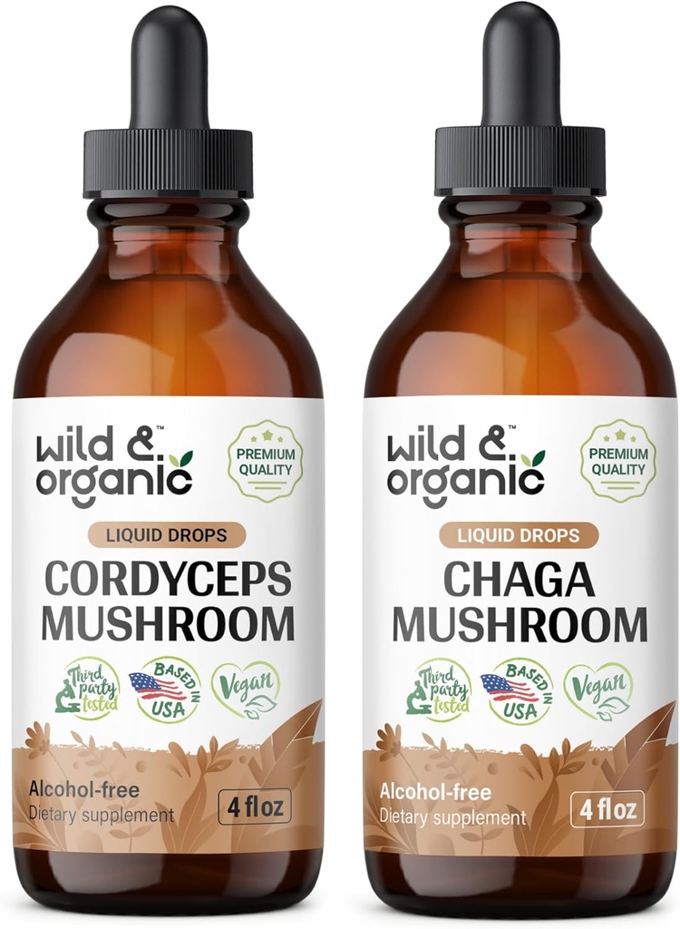 Wild &amp; Organic Cordyceps Tincture 4 fl oz &amp; Chaga Mushroom Tincture 4 fl oz