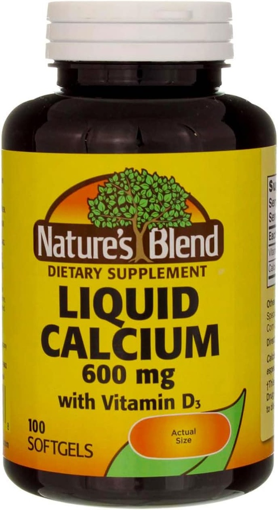 Calcio líquido 600 mg con D-3 (100 Softgels) 3 BOTTLES Total de 300 Softgels