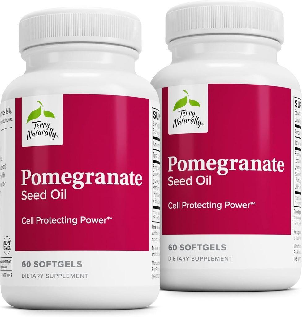 Terry Naturally Pomegranate Seed Oil - Dietary Supplement to Support Cardiovascular Health - Herbal Non-GMO Supplement with Omega-5 & Pomegranate Extract - 60 Softgels, 2 Pack