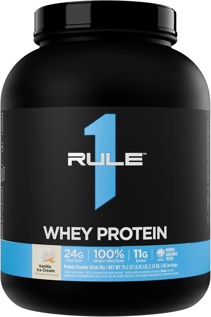 Regla 1 Whey Protein – 24g Proteína de acción rápida de todas las fuentes con EAAs ocurridas naturalmente " BCAAs para recuperación de ejercicios o cualquier uso en cualquier momento (5 libras*, Crema de hielo de vainilla)