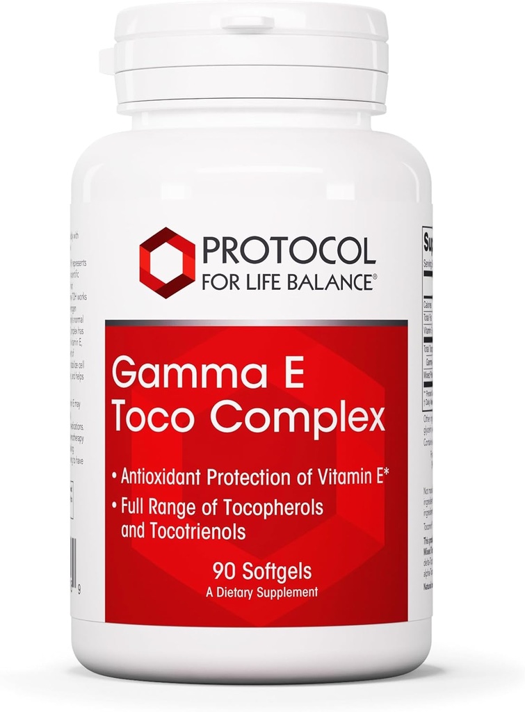 PROTOCOLO PARA LA VIDA BALANCE Complejo Gamma E Toco - Vitamina E 300mg - Soporte Antioxidante - para la salud cardiovascular y la salud cerebral - con tocotrienols - Halal " Dairy Free - 90 Softgels