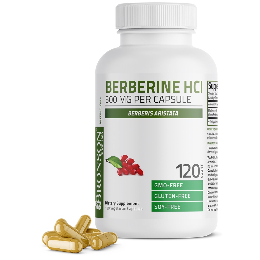 Bronson Berberine As Berberine HCI Berberis Aristata 500mg Por Vegetarian Capsule Non-GMO, 120 Vegetarian Capsules