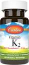 Carlson - Vitamina K2 MK-7 (Menaquinone), 90 mcg, soporte de bonificación, biodisponibilidad de calcio, vitamina K2, vitamina K-2, 60 Softgels