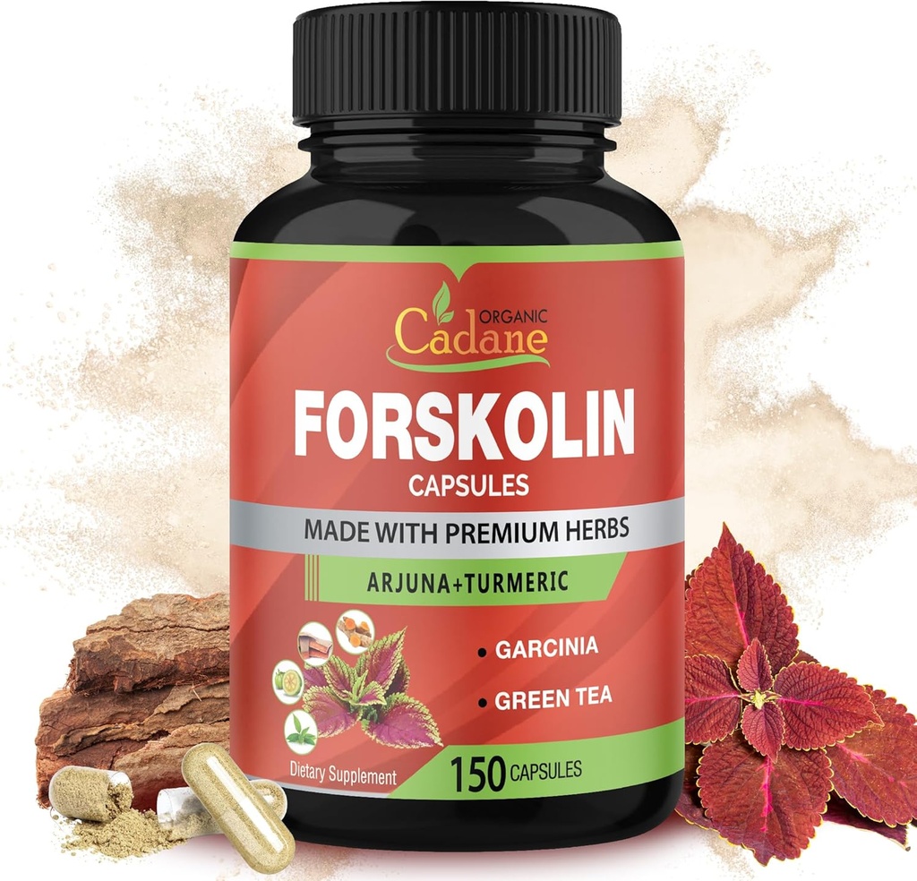 Ecológico Cadane Forskolin Suplemento Capsules - 5in1 Concentrado con Turmeric Curcumin, Arjuna, Garcinia Cambogia y Té Verde - 150 cápsulas para 5 meses de suministro
