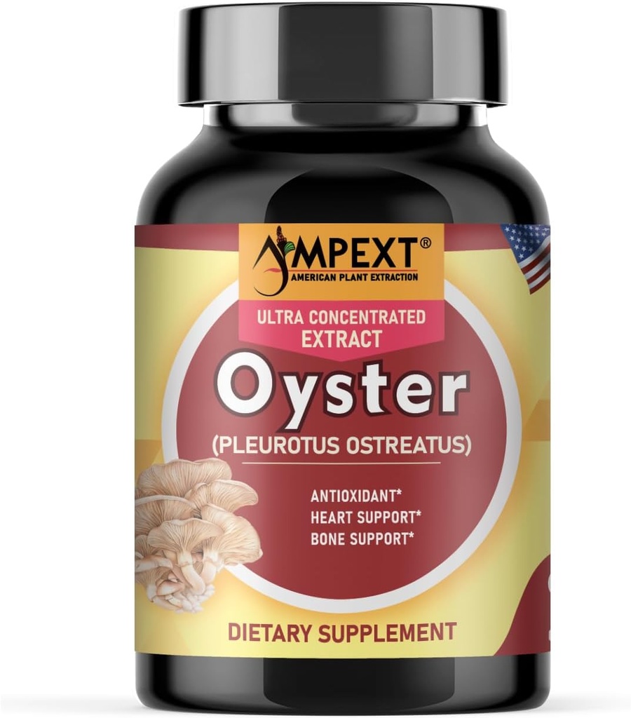 Oyster Mushroom Extract - Calidad Premium, Solo Cuerpos de Fruto, Cerebro " Soporte Cognitivo, Antioxidante " Booster Inmunity, Apoyo al Corazón, Mejora de la Densidad Mineral Bone, 90 Veg Caps.
