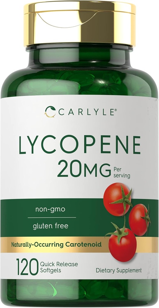 Carlyle Lycopene TEN 20mg TEN 120 Softgels ANTE NO GMO &amp; Gluten Suplemento gratuito