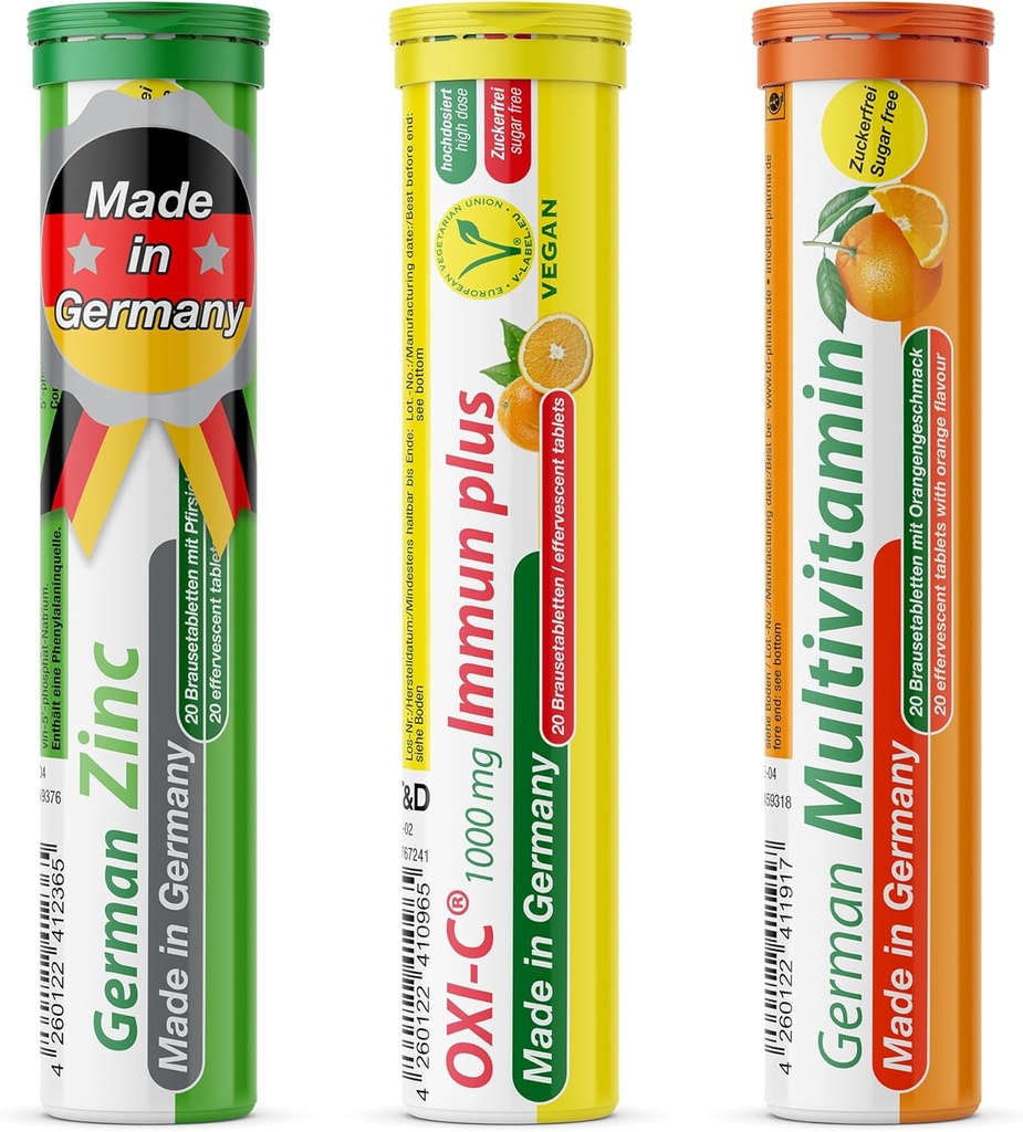 T Pulsera de Inmuno Alemán 60 Servings - Vegan, Cero Azúcar - Bebida Tablas de Efervescencia - Vitamina C, Zinc, Multivitamin Pharma - Made in Germany