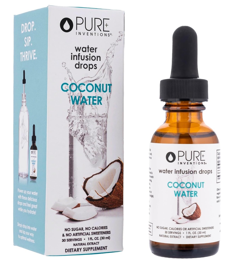 Pure Inventions Coconut Water - Water Enhancer Drops - Electrolyte Hydration - No Sugar, Calories, o Sweeteners artificiales - 30 Servings, 1 oz