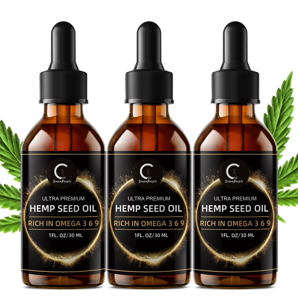 GPGP GreenPersonas 3 Pack Natural Hemp Oil Extract, Immune System Support, Support Focus and Energy, and Support Nighttime Activities, Pure Extract, Rich in Omega 3 implica6 ácidos grasos