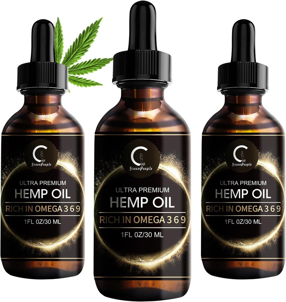 GPGP GreenPersonas 3 Pack Natural Hemp Oil Extract, Immune System Support, Support Focus and Energy, and Support Nighttime Activities, Pure Extract, Rich in Omega 3 implica6 ácidos grasos