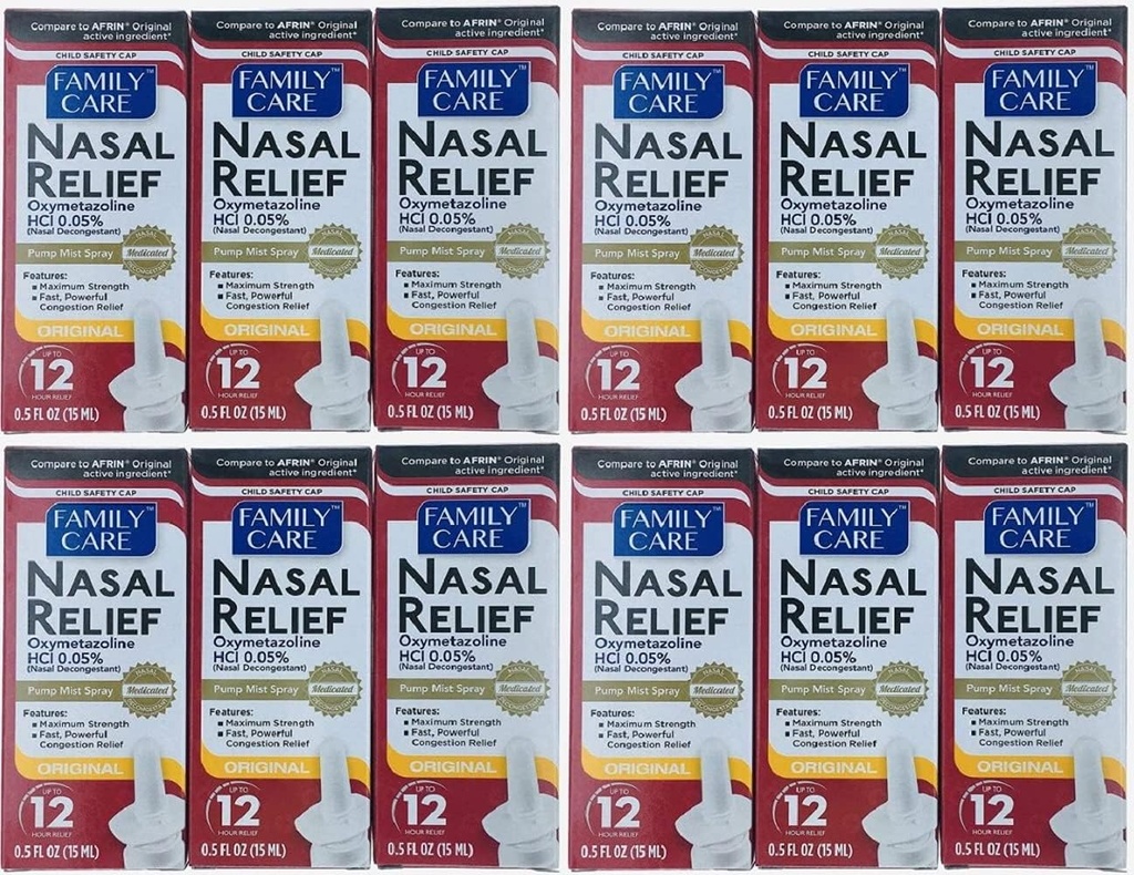 (12 pack) Nasal Relief Spray, 12 hour Pump Mist (Oxymetazoline HCL) 0.5 fl oz