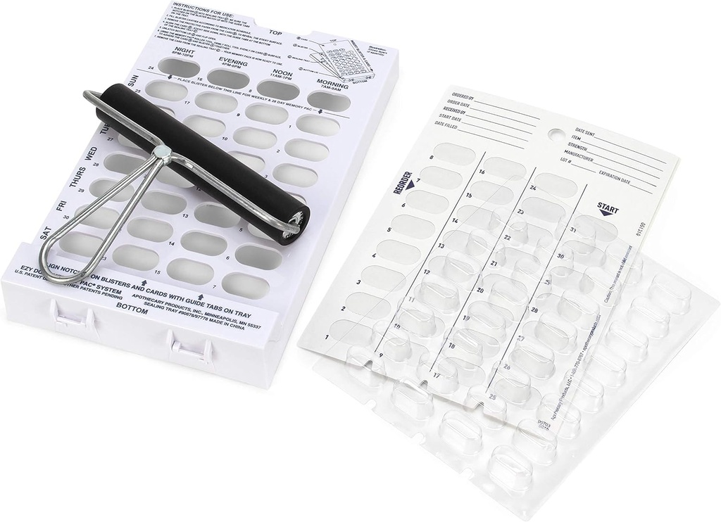 Ezy Dose Disposable (31-Day) Pill, Medicina, Caja de Organizador de Vitamina Silencio Mensual Planner Ø Kit incluye Tarjetas, Tray, Blisters, Brayer