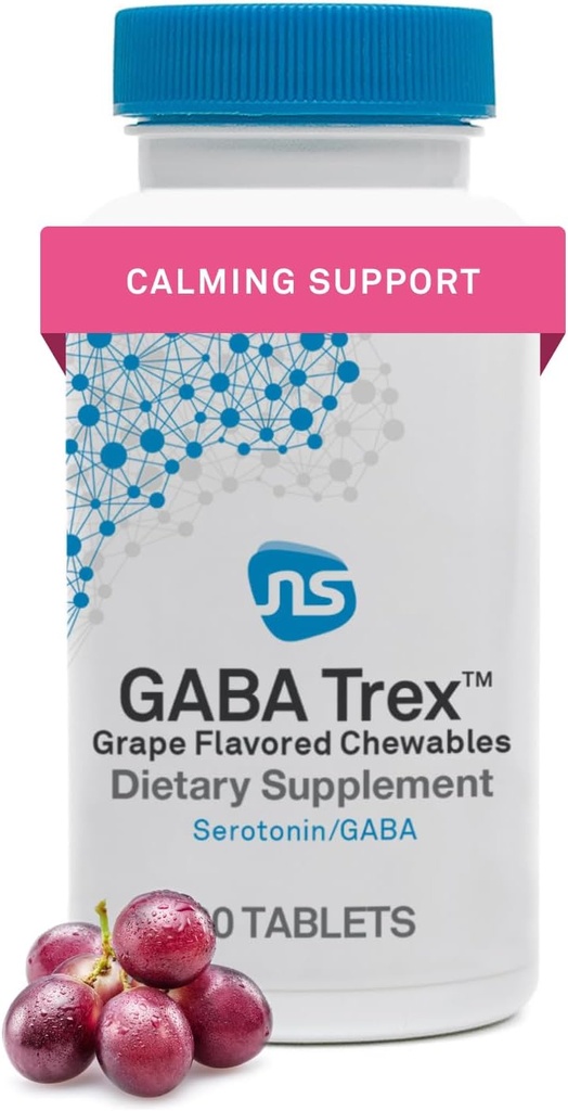 Neuorciencia GABA Trex L Theanine Suplemento - Ayuda a la calma para el estrés diurno Apoyo " Relajación de la noche - Chewable Grape-Flavored Tablets - Vegan " Non-GMO (60 Tablets)