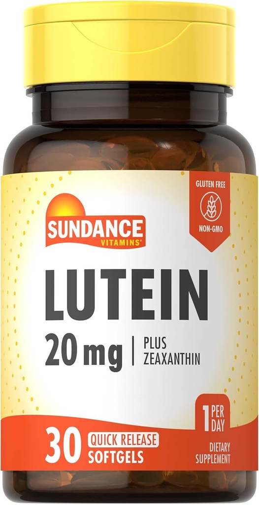 Sundance Lutein 20mg ← 30 Softgels Silencio con Zeaxanthin Silencio No GMO y Gluten Suplemento Libre