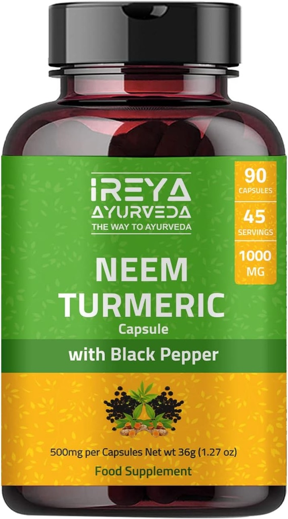 Neem ' Turmeric Capsules  90 Capsules Made Black Pepper, Neem, Turmeric