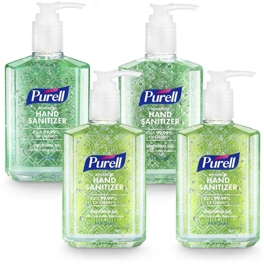 PURELL Advanced Hand Sanitizer Soothing Gel, Fresh Scent, 8 fl oz Pump Bottle (Pack of 4), 9674-06-ECDECO
