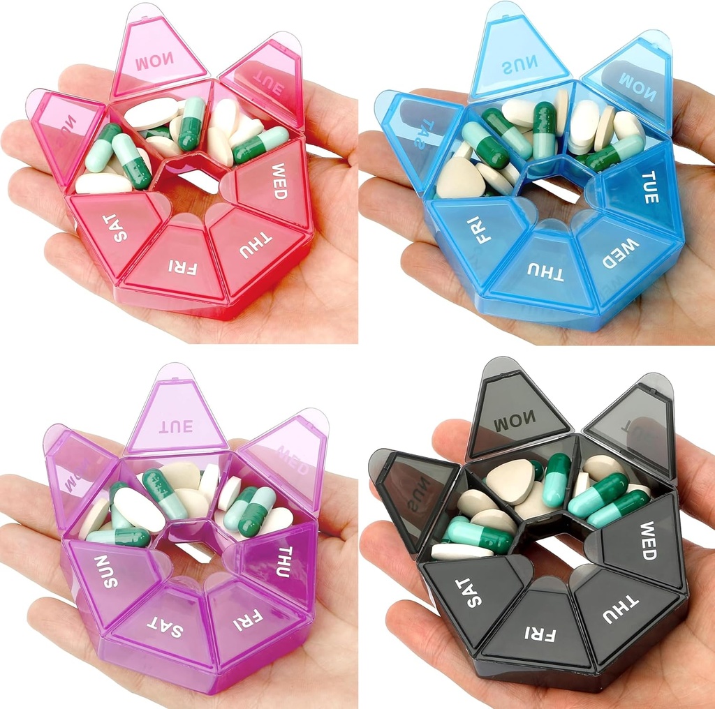 Brand 4 Pack Pill Box - Daily & Weekly Pill Organizer, Travel Size, 1 Time a Day, Small Pill Case, Medicine Pill Container & Holder