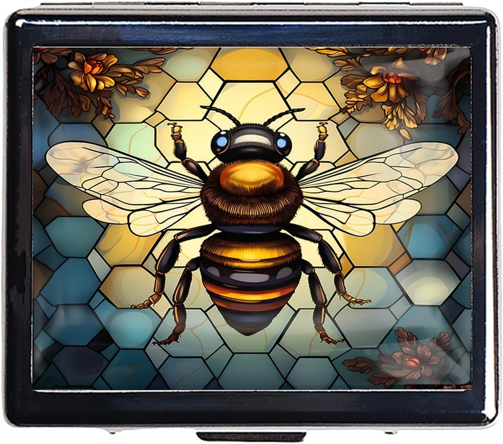 7 días cromado brillante plata píldora organizador con espejo interior tiene 8 partes separadas rectángulo 7 días caja de la píldora de la píldora del día (Bee Stained Glass)