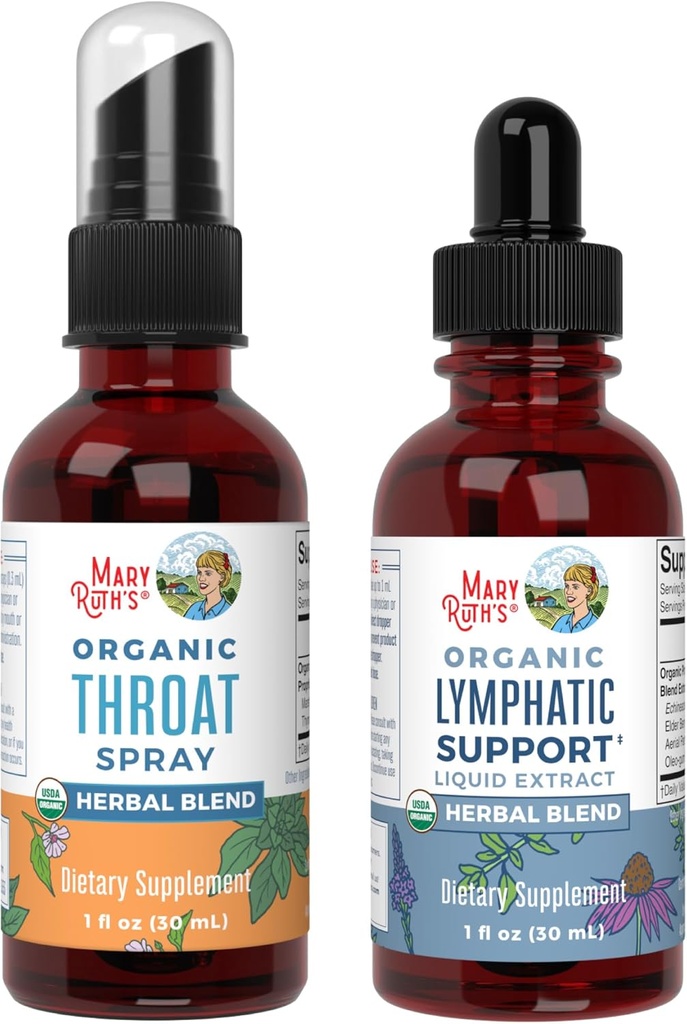 MaryRuth Organics Throat Spray (Unflavored) & Lymphatic Cleanse Drops  USDA Organic, Clean Label Project Verified® ← Vitaminas para Throat Relief, Inmunity ' Global Health ← Vegan, Gluten Free, Non-G