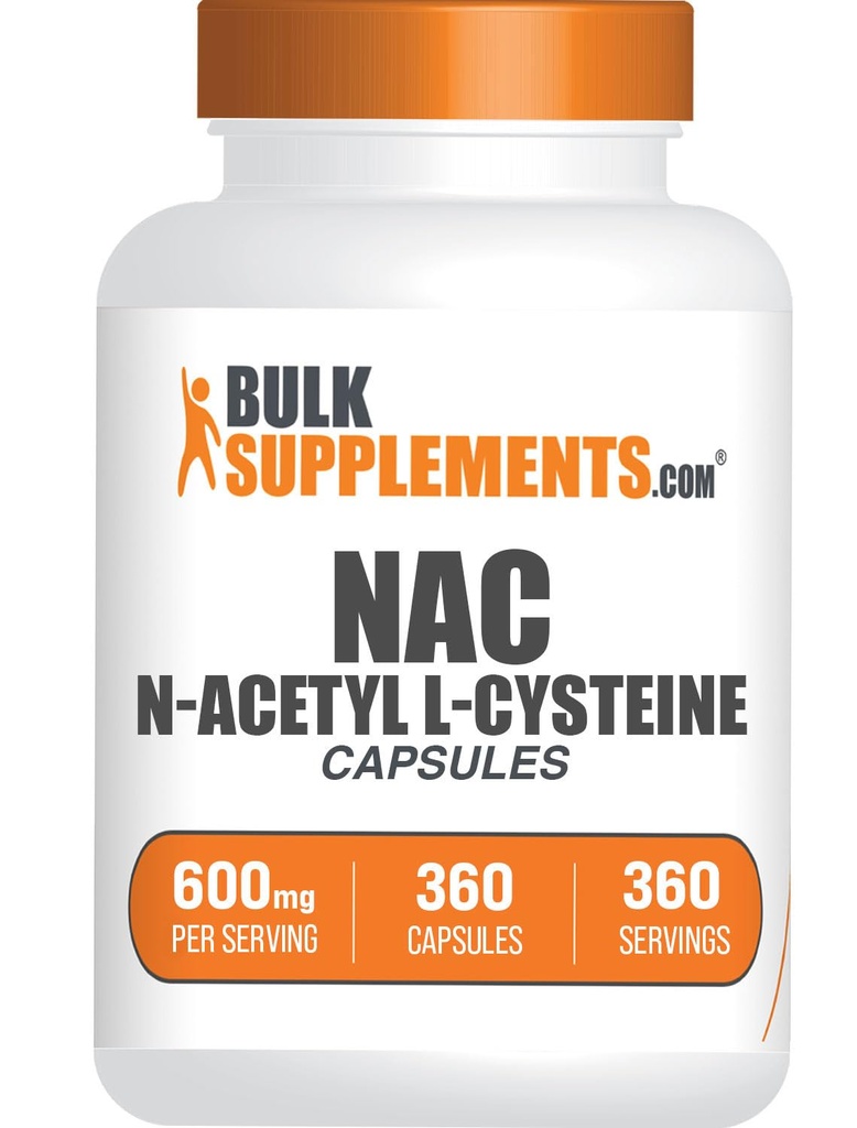 BulkSupplements.com N-Acetyl L-Cysteine Capsules - N-Acetyl Cysteine 600mg, NAC Suplemento - 600mg por cápsula, Gluten Gratis - 1 NAC cápsula por servicio, 360 cápsulas (Pack of 1)