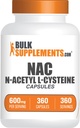 BulkSupplements.com N-Acetyl L-Cysteine Capsules - N-Acetyl Cysteine 600mg, NAC Suplemento - 600mg por cápsula, Gluten Gratis - 1 NAC cápsula por servicio, 360 cápsulas (Pack of 1)