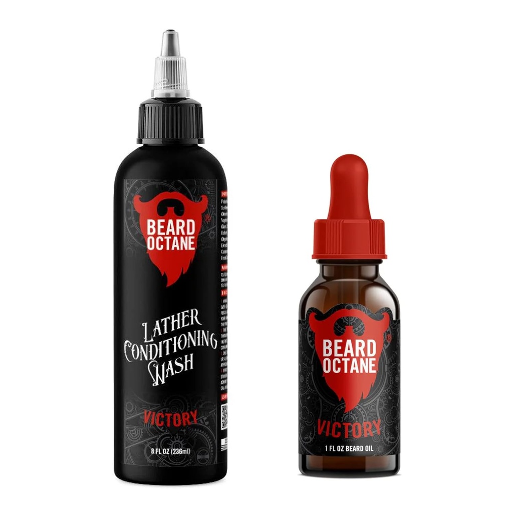 Beard Octane Kit de barba fundamental - champú de barba y aceite - Natural Beard Care with Jojoba & Argan (Victory - Ginger Yuzu, Labdanum & Fresh Ozone)