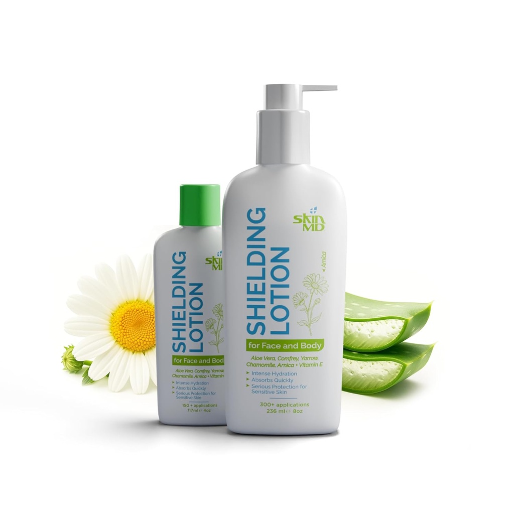 Piel MD Shielding Lotion - Hidrating Body Lotion for Sensitive Skin ¦ Non-Greasy, Fast-Absorbing Moisturizer, Best Lotion for Dry Skin, Eczema & Psoriasis Relief (8oz + 4oz con Dispenser)