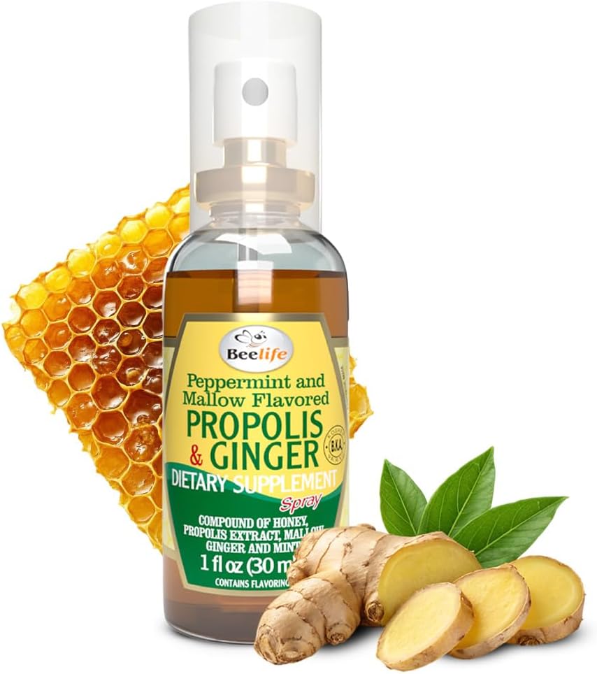 Propolis Propolis Throat Spray – Soothing Honey & Ginger Propolis - Natural Immune Support & Sore Throat Relief, Antioxidants, Rich in Flavonoids & Artepillin C, No Sugar, Gluten-Free - 1-Pack, 30ml