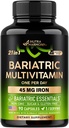 NUTRAHARMONY Bariatric Multivitamin - 45 mg Suplementos de Hierro - Hecho en EE.UU. - para Mujeres &amp; Hombre - Todas en uno, 21 Vitaminas Esenciales - Soporte de mangas gástricas - Ligero sabor tropical - 90 cápsulas