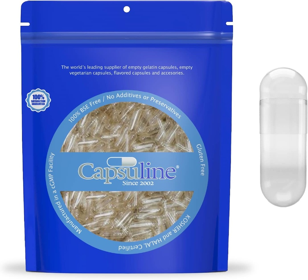Capsuline Size 0 - Clear Empty Vegan Capsules - 1000 Count - Empty Veggie Pill Capsules - DIY Vegetable Capsule Filling - Empty Caps - Kosher y Halal Certified - Non-GMO Certified