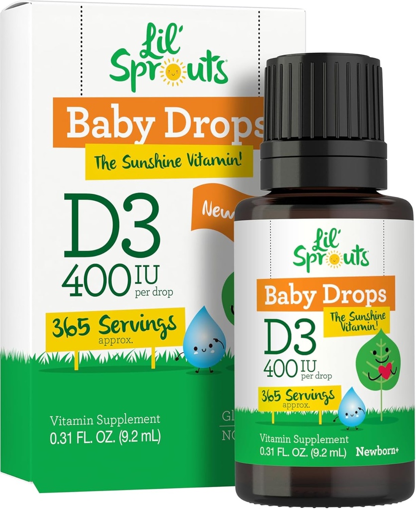 Carlyle Baby Vitamin D3 Liquid Drops TEN 400 UI TENIDO .31oz (9.2 mL) 1 Year Supply (365 Servings) ANTE Vegetarian, Non-GMO, y Gluten Free by Lil' Sprouts